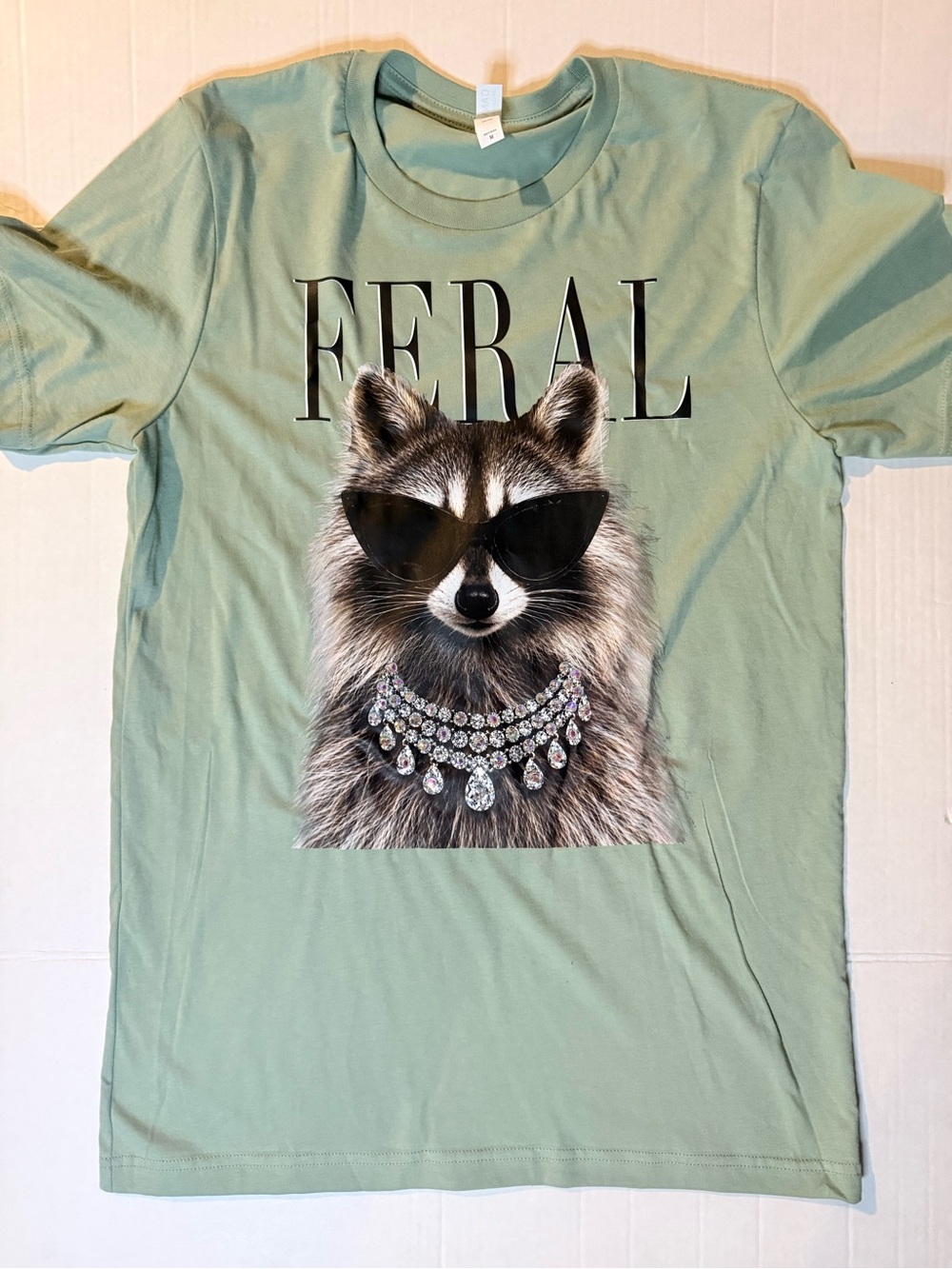 Rebel and Grace Graphic 'Feral' Raccoon Tee - Sage Green